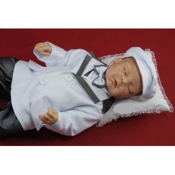  Christening/Special Occasion Baby Boy White/Gray Outfit Style JAMES