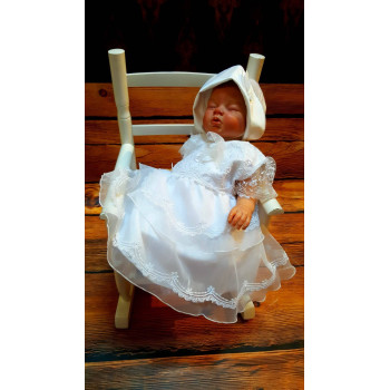 White Baby Girl Christening Dress with Bonnet Style MAYA SL