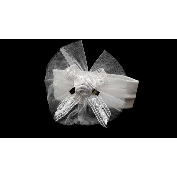 White Christening/Baptism Headband with Roses Style 7048 White Christening/Baptism Headband with Roses Style 7048