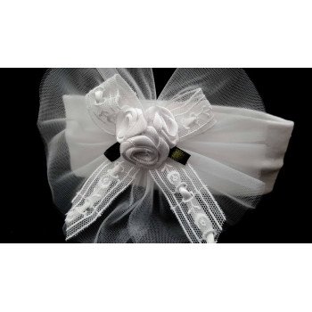 White Christening/Baptism Headband with Roses Style 7048