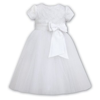 Whie Bow Ceremonial Ballerina Length Dress - Style 070034x
