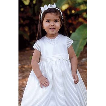 Ivory Striped Ceremonial /Christenig Ballerina Length Dress by Sarah Louise - Style 070075