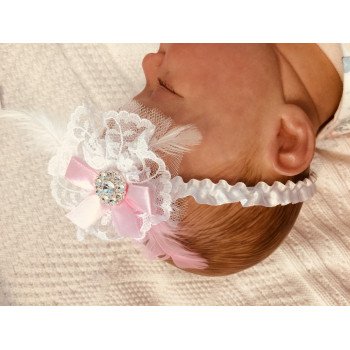 White Satin Christening/Special Occasion Headband Style ANTONIA