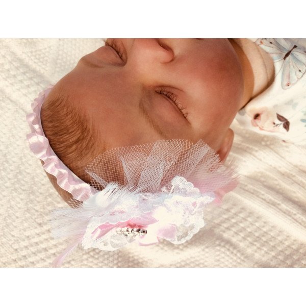 Pink Satin Christening/special Occasion Headband Style ANTONIA II Pink Satin Christening/special Occasion Headband Style ANTONIA II