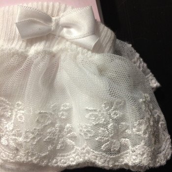 White Baby Girl Christening Socks with Poppy Lace