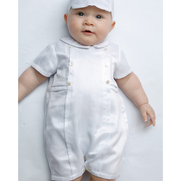 Sarah Louise Baby Boy Christening White Romper with Bonnet Style 002226