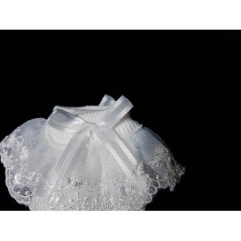 White Baby Girl Christening/Special Occasion Socks with ROSE Frill