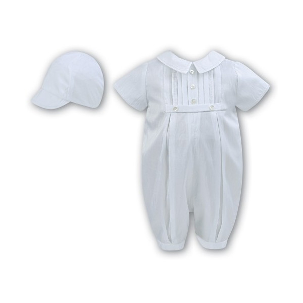 White Baby Boy Christening Romper & Bonnet by Sarah Louise Style 002228 White Baby Boy Christening Romper & Bonnet by Sarah Louise Style 002228