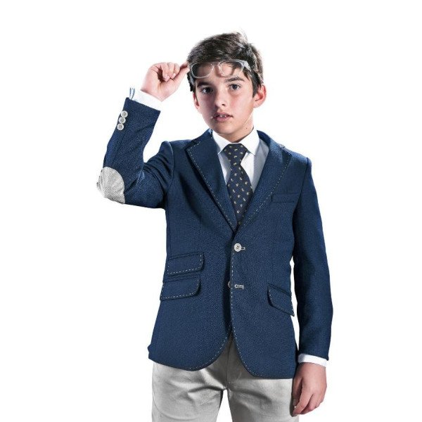Navy/Grey First Holy Communion/Special Occasion Jacket with Grey Patches Style 10-04020 Navy/Grey First Holy Communion/Special Occasion Jacket with Grey Patches Style 10-04020