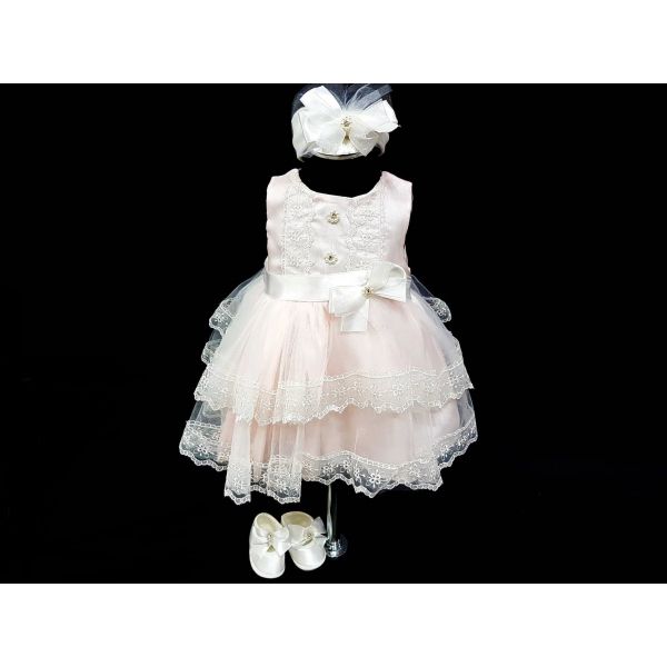 Pink/Ivory Christening/Special Occasion Baby Girl Dress, Shoes and Headband Style 05007 Pink/Ivory Christening/Special Occasion Baby Girl Dress, Shoes and Headband Style 05007