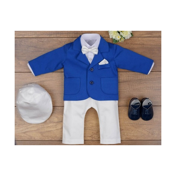 5 Pcs Christening Suit& Jacket Casper III Ivory /Royal Blue
