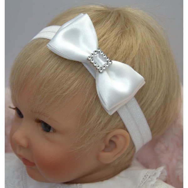 Handmade Christening Headband with Bow&Diamonds Style 803 Handmade Christening Headband with Bow&Diamonds Style 803