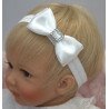 Handmade Christening Headband with Bow&Diamonds Style 803