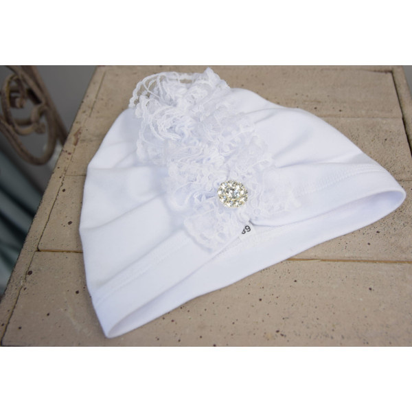 White Handmade Christening Baby Girl Bonnet Style BONNET 02