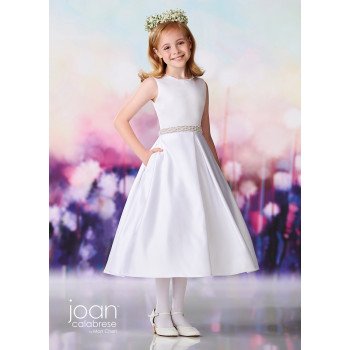 Joan Calabrese White Satin Tea-Length First Holy Communion Dress Style 119382