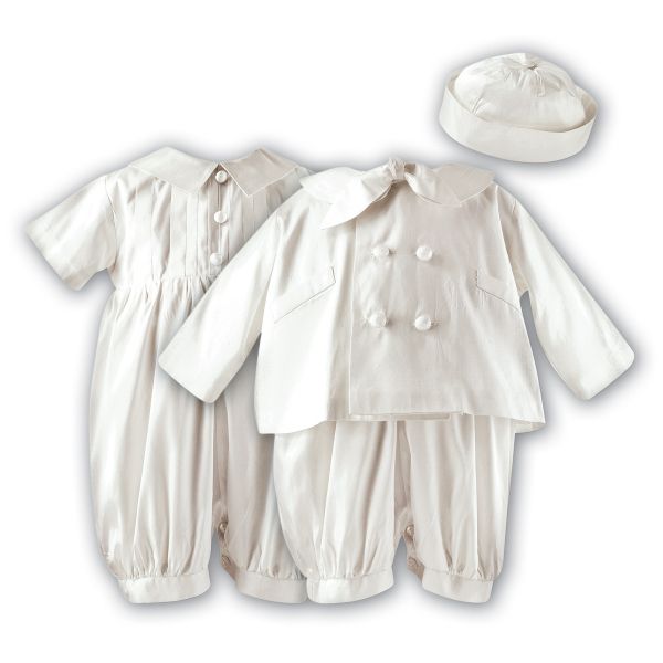 Sarah Louise Ivory Silk Baby Boy Christening Romper&Jacket&Bonnet Set Style 002215