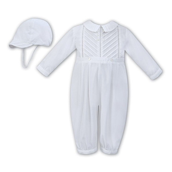 White Long Sleeved Christening Romper by Sarah Louise Style 011250