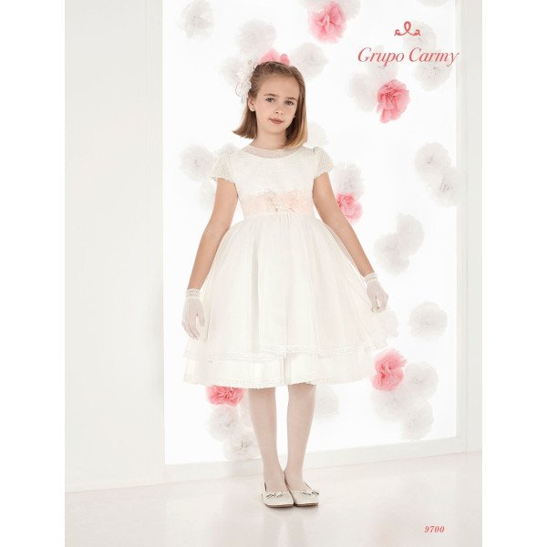 HANDMADE IVORY/PINK FIRST HOLY COMMUNION BALLERINA LENGTH DRESS STYLE 9700 HANDMADE IVORY/PINK FIRST HOLY COMMUNION BALLERINA LENGTH DRESS STYLE 9700