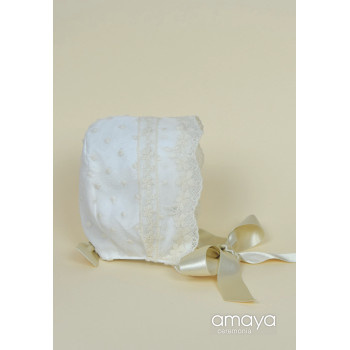 Ivory/Beige Baby Girl Christening/Baptism Bonnet Style 512005G