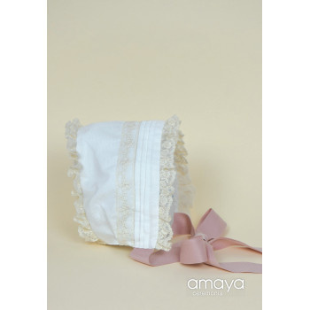 BABY GIRL IVORY/PINK CHRISTENING BONNET STYLE 512004G