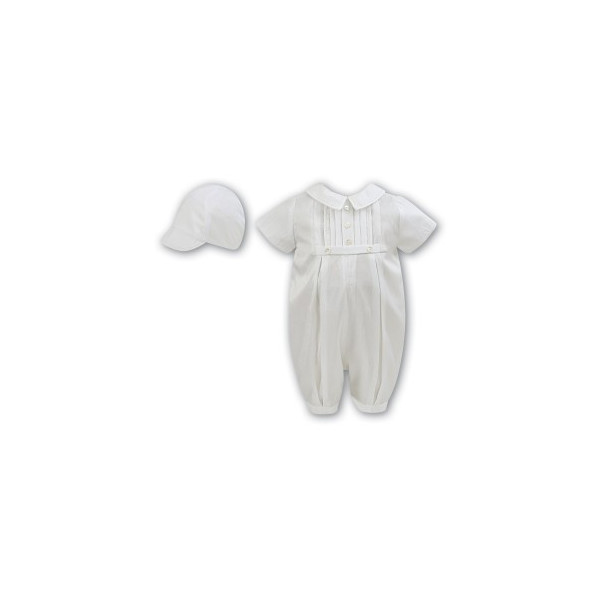 IVORY BABY BOY CHRISTENING ROMPER & BONNET BY SARAH LOUISE STYLE 002228