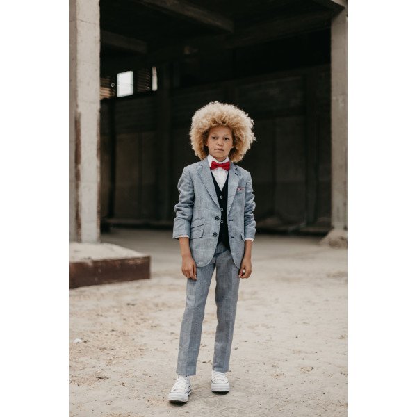 2 Piece Grey Checkered First Holy Communion Suit Style 10-03037