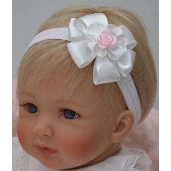 HANDMADE WHITE/PINK BABY GIRL CHRISTENING HEADBAND STYLE 412 BIS HANDMADE WHITE/PINK BABY GIRL CHRISTENING HEADBAND STYLE 412 BIS