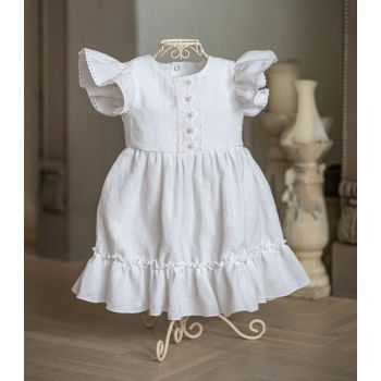 Handmade Christening/Baptism Baby Girl Linen Dress Style LENA BIS