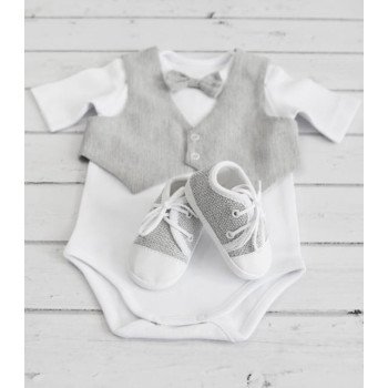 GRAY/WHITE HANDMADE BABY BOY CHRISTENING OUTFIT STYLE CONNOR