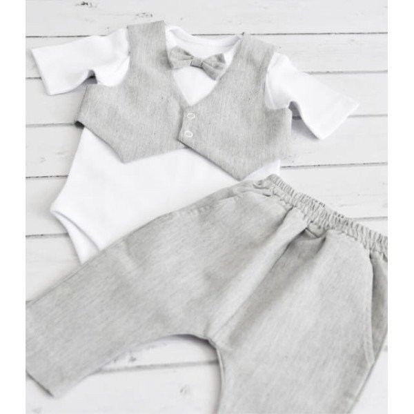 GRAY/WHITE HANDMADE BABY BOY CHRISTENING OUTFIT STYLE CONNOR GRAY/WHITE HANDMADE BABY BOY CHRISTENING OUTFIT STYLE CONNOR