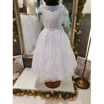 White Handmade Ballerina Length First Holy Communion Dress Style INGRID