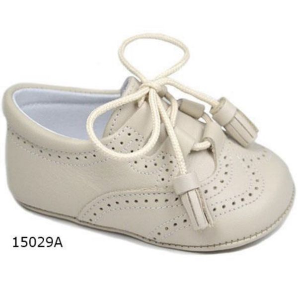 Spanish Handmade Beige Christening Shoes by Tinny Shoes Style 15029
