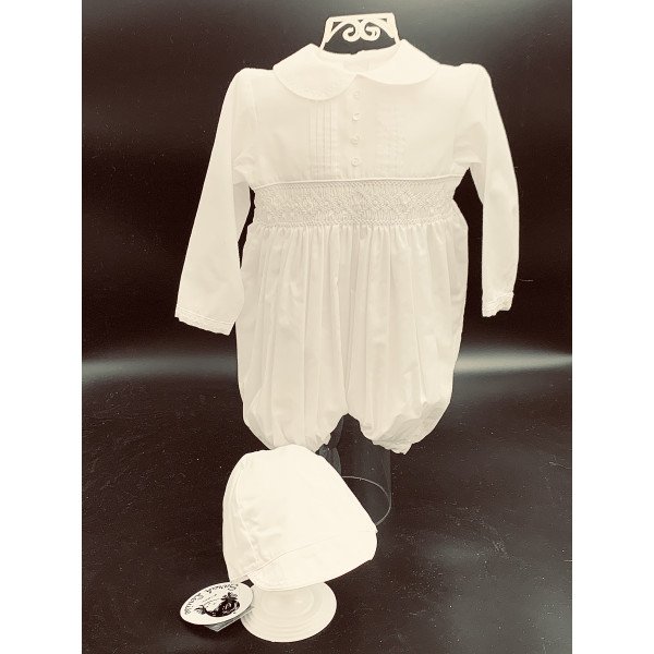 Sarah Louise Long Sleeved Ivory Christening Romper with Bonnet Style 002200