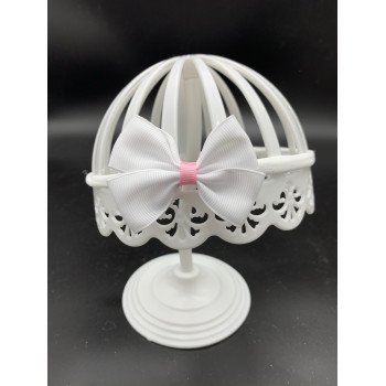 White/Pink Handmade Baby Girl Christening Headband Style 1027 BIS