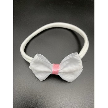 White/Pink Handmade Baby Girl Christening Headband Style 1027 BIS
