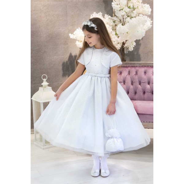 White First Holy Communion Dress & Bolero Style RONNY BALLERINA LENGTH White First Holy Communion Dress & Bolero Style RONNY BALLERINA LENGTH