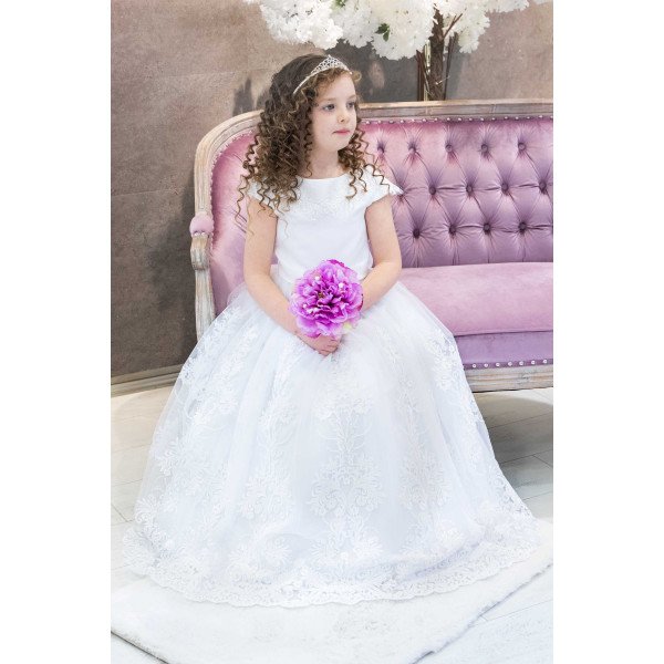 HANDMADE CLASSIC TULLE&LACE COMMUNION DRESS WITH EMBROIDERY ANDREA BIS HANDMADE CLASSIC TULLE&LACE COMMUNION DRESS WITH EMBROIDERY ANDREA BIS