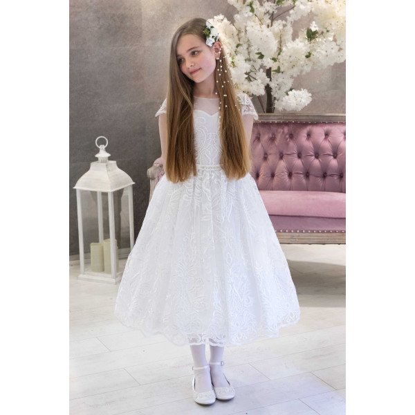 White Handmade Ballerina Length First Holy Communion Dress Style INGRID White Handmade Ballerina Length First Holy Communion Dress Style INGRID