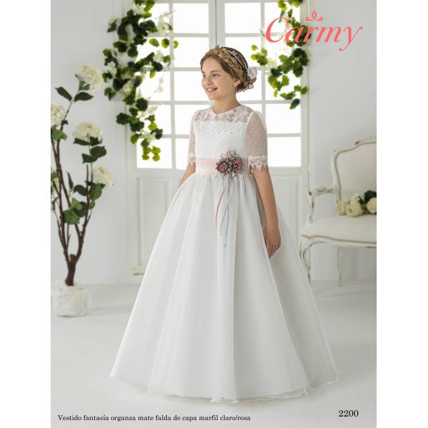 CARMY HANDMADE IVORY/PINK UNIQUE FIRST HOLY COMMUNION DRESS STYLE 2200 CARMY HANDMADE IVORY/PINK UNIQUE FIRST HOLY COMMUNION DRESS STYLE 2200