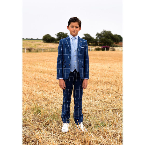 One Varones Navy Chequered First Holy Communion Jacket Style 10-03041 One Varones Navy Chequered First Holy Communion Jacket Style 10-03041