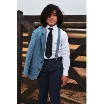 Light Blue Chequered Holy Communion/Special Occasion Suspenders Style 10-09029F