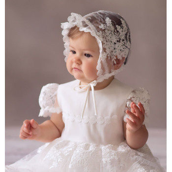 Balumi Baby Girls Ivory Christening Cap Style Liliana Cap