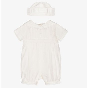 Sarah Louise Christening Baby Boys Ivory Romper/Hat Set Style 002235