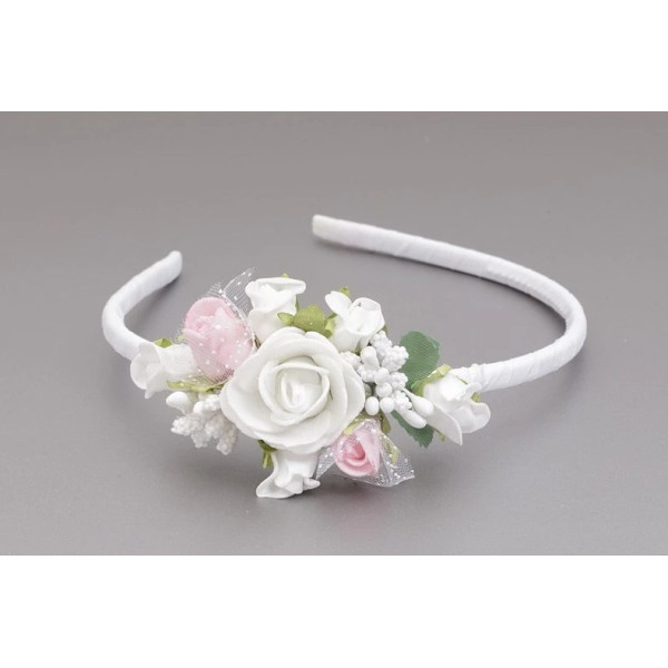 WHITE/PINK/GREEN FIRST HOLY COMMUNION HEADBAND STYLE OW-061