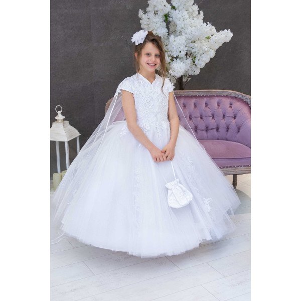 HANDMADE WHITE FIRST HOLY COMMUNION DRESS STYLE T-954 HANDMADE WHITE FIRST HOLY COMMUNION DRESS STYLE T-954