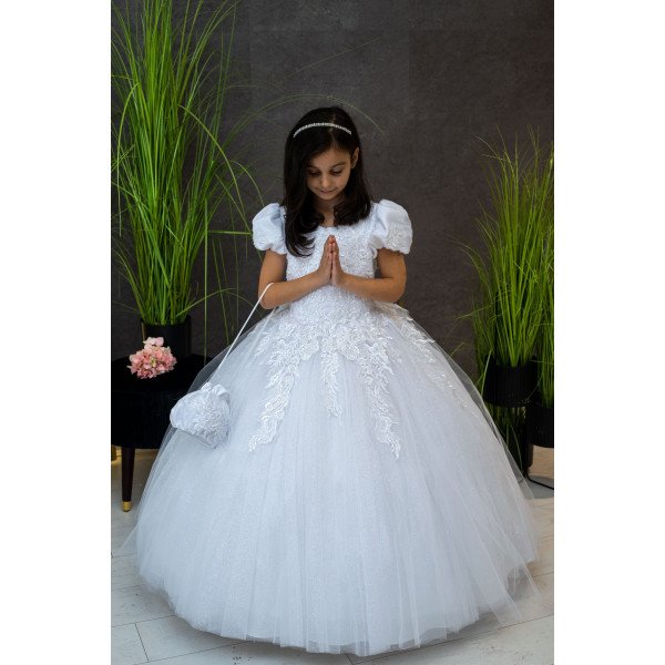 HANDMADE WHITE FIRST HOLY COMMUNION DRESS T-117 HANDMADE WHITE FIRST HOLY COMMUNION DRESS T-117