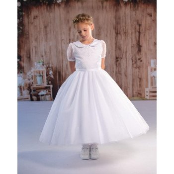 JOAN CALABRESE WHITE TEA-LENGTH FIRST HOLY COMMUNION DRESS STYLE PJ-25