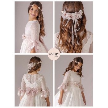 CARMY IVORY/PINK HANDMADE FIRST HOLY COMMUNION DRESS STYLE 3628