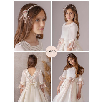 CARMY IVORY/PINK HANDMADE FIRST HOLY COMMUNION HEADBAND STYLE CD 3300