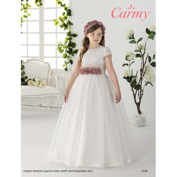 Carmy Handmade Ivory/Pink First Holy Communion Dress Style 2108 Carmy Handmade Ivory/Pink First Holy Communion Dress Style 2108